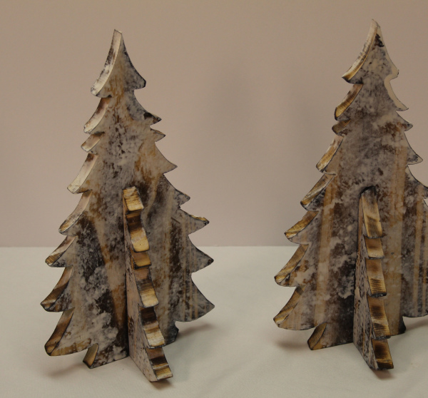 Wooden Christmas Tree Decorations - Set of 2